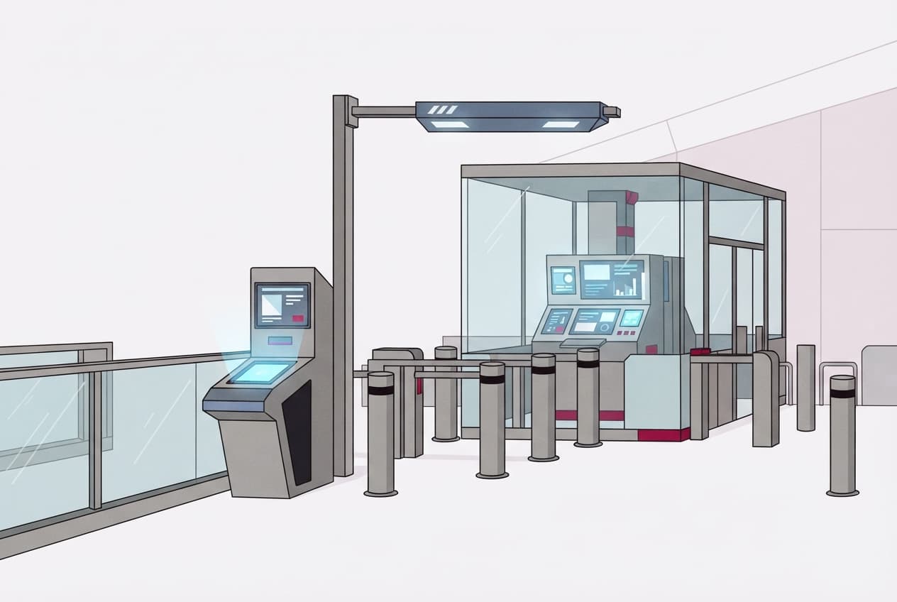 Flat illustration of Barrier, Scanner, Screen, Terminal, Glass, Steel